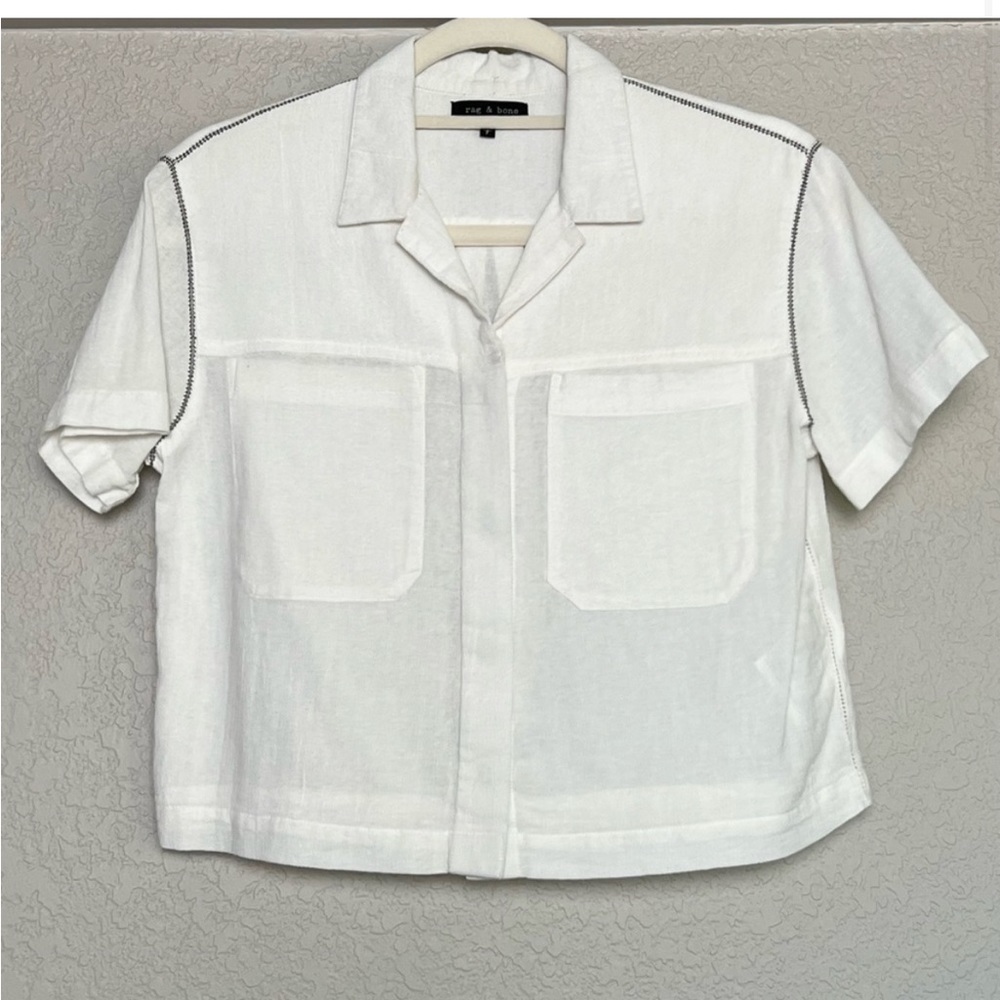 Rag & bone Reggie crop linen top shirt in ivory